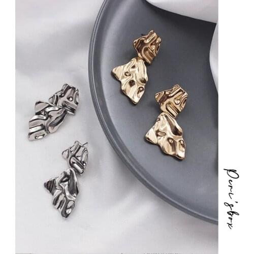 PerisBox Gold Silver Color Irregular Drop Earrings for Women Designer Jewelry Statement Geometrical Earrings Factory Wholesale