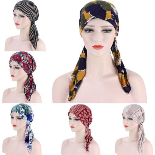 Women Print Beanie Turban Chemo Cancer Cap Bonnet Head Wrap Scarf Muslim Hijab Hair Loss Hat Islamic Turban Bandana Headscarf