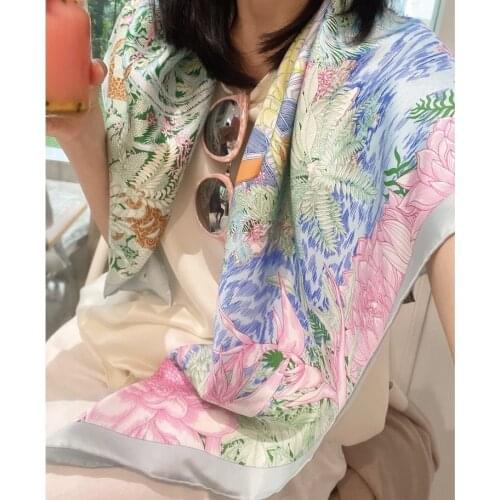 Charming Print 100% Head Silk Scarf Hijab Women Large Square Silk Shawl Cape Foulard 35"x35"