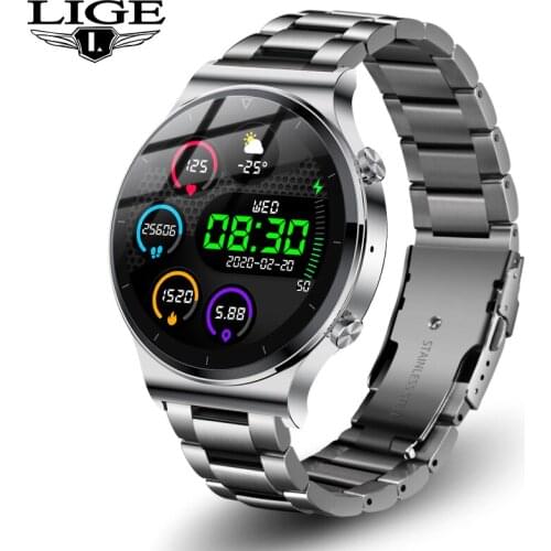 LIGE Steel Band Men Smart Watch Bluetooth Call Watch Heart Rate Monitor IP68 Waterproof Sport Fitness Smartwatch for Android iOS