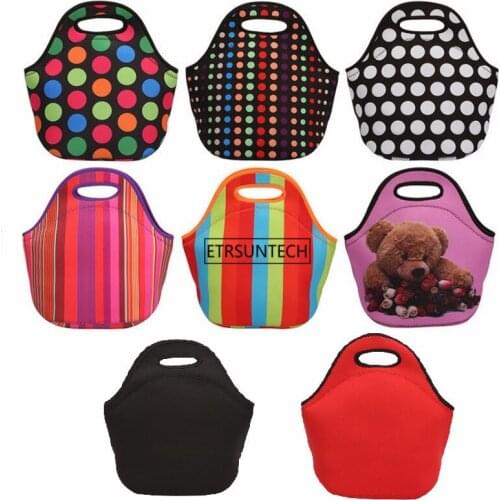 Universal Polka Dots Stripe Bear Insulated Lunch Tote Bag Cooler Box Neoprene lunchbox baby Waterproof Handbag Case Free ePacket