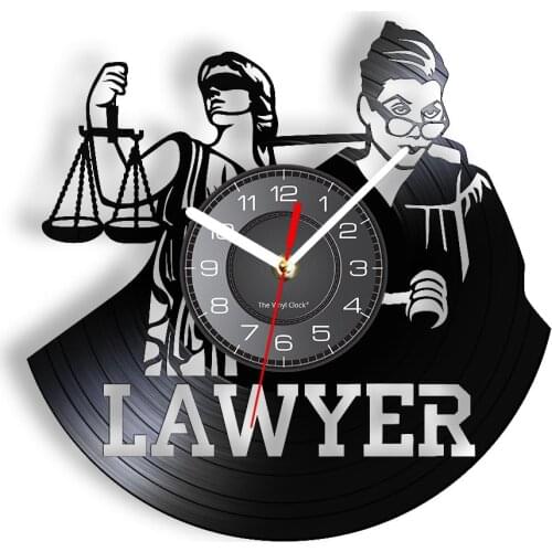 Lady Justice Themis Vinyl Album Record Clock Scales of Justice Judge Law Office Wall Decor Silent Quartz Clock Watch Lawyer Gift