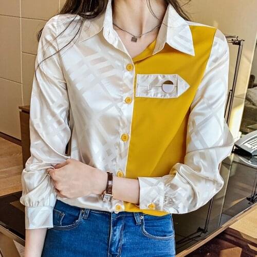Chikichi Collar Blouse Women Korean Fashion Clothing Stitching Contrast Color Loose Shirt 2021 Spring New Blouse Casual Tops