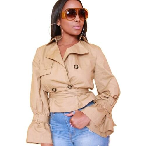 Women Bomber Jacket Casual Windbreaker Coat 2018 Ladies Turn-down Collar Double-Breasted Flare Sleeve Slim Retro Outwear Female