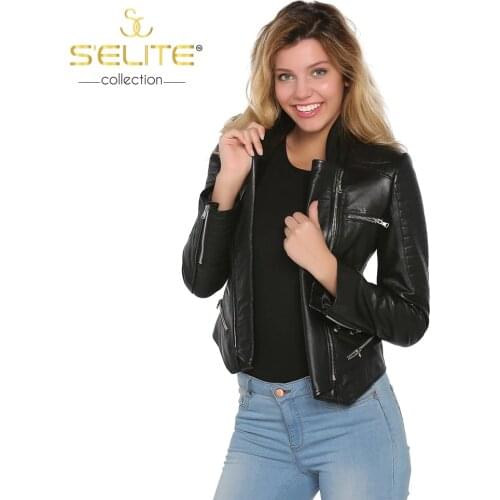 S'elite collection real leather womens jacket black Zig genuine leather handmade water repellent winter autumn spring for gift