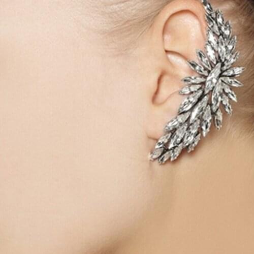Hot sell personality full Rhinestone Crescent shape stud earring women gem flower earrings high quality fashion Jewelry ear wear