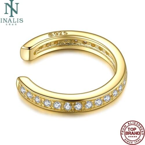 INALIS Romantic 925 Sterling Silver Clip Earrings For Women White Round Clear Cubic Zirconia Earring Party Fine Jewelry Gift