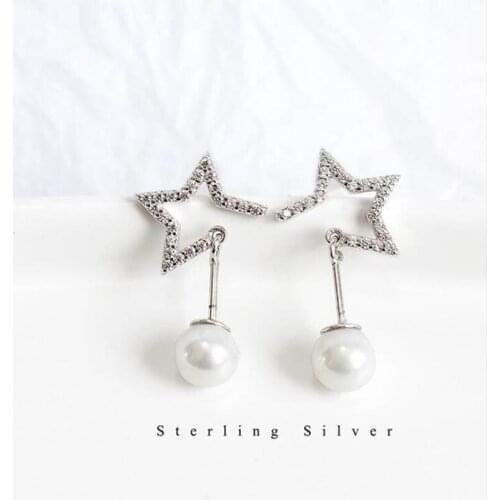 High Quality Freshwater Pearl Drop Earrings For Women Statement 100% 925 Sterling Silver Cubic Zircon Star Earring Party Gifts