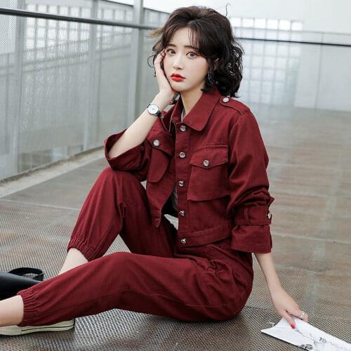 Women 2021 Spring Autumn Denim Two Piece Set Jeans Suit Female Long Sleeve Jacket and Pants Set Lady Casual 2 Piece Outfits B217