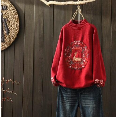 Flower Embroidery Knitted Women Sweater Pullovers O-Neck Long-Sleeved Casual All Match Female Pulls Outwear Tops