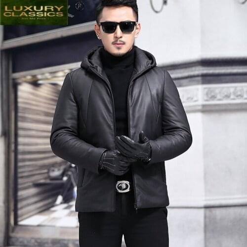 Winter 2021 New Real Leather Jacket Men Hooded Down Coat Sheepskin Coats and Jackets Mens Fashion Clothes Veste Homme 920