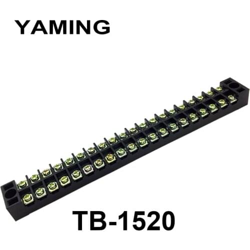 2PCS/lot Dual Row Fixed Terminal Block TB-1520 Group Type Connection 15A 20 Position 20P 600V Screw Terminals Barrier