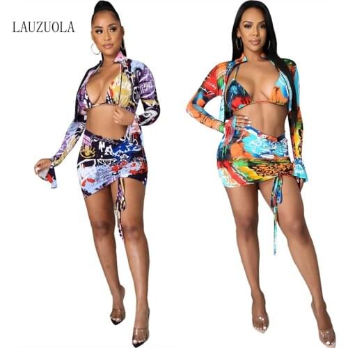 2021 Summer Fashion Designer Cover Ups for Swimwear Women Swimsuit Print Low Waisted Sexy G-String Brazilian Bikinis Set 4 Piece