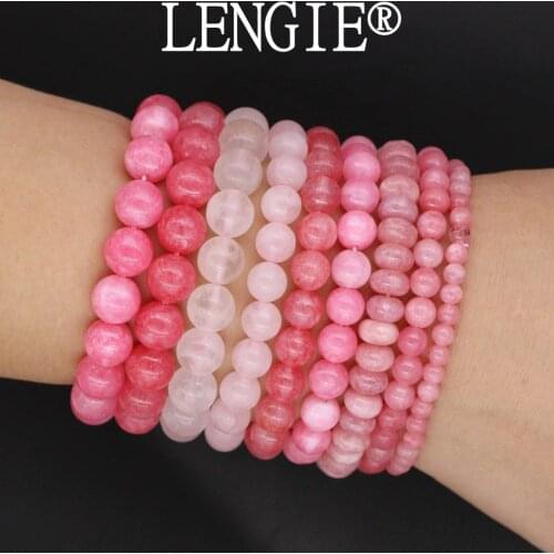 4 6 8 10mm Pink Rose Powder Quartz Natural Stone Bracelet Elastic Pulserase Jewelry Lake Blue Bead Lovers Woman Men Wedding Gift