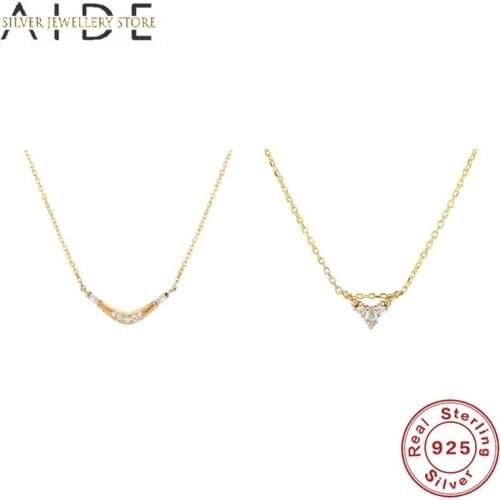 AIDE French Triangle Pendant Necklace for Women Geometric Fashion INS Zircon Clavicle Chain Silver 925 Jewelry Gift collares