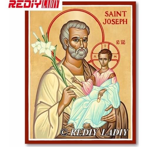 REDIY LADIY Diamond Mosaic Saint Joseph Diamond Painting Cross Stitch Kits Full Square Diamond Embroidery Patterns Rhinestones
