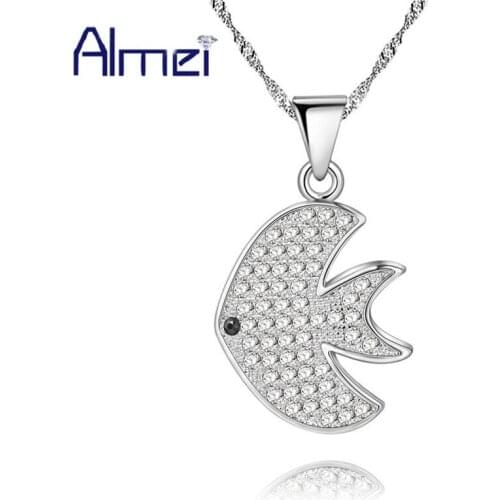 Almei 15% Off 2017 Anime Fish Necklaces & Pendants Necklace For Women Pendant With White Stone Collares Mujer Jewelry PN4335