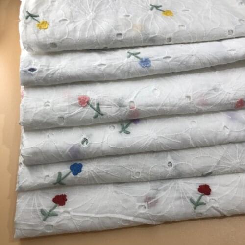 White Floral Embroidered Cloth Womens Summer Cotton Cloth Cotton Hollow Fabric 6Colors