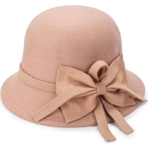 Womens Vintage Berets Fashion Ladies Autumn Winter Bowknot Keep Warm Woolen Cloth Hat Solid Color Outdoor Windproof Cap TG0192