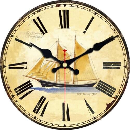 Ocean Harbour Sailing Boat museum Clock Wooden Round Decorative Wall Clock Fort Boyard Sea Boat Landscape Vintage Large Clock