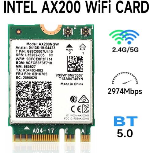 Dual Band 2.4Gbps Intel Wi-Fi AX200NGW 802.11ax / acWifi AX200 NGFF M.2 Dual Band Bluetooth 5.0 Network Wlan Card + Antenna