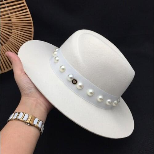Panama Fedora Winter retro Hepburn French pearl white wool hat Sir Wide-brim abnormity cap fedoras
