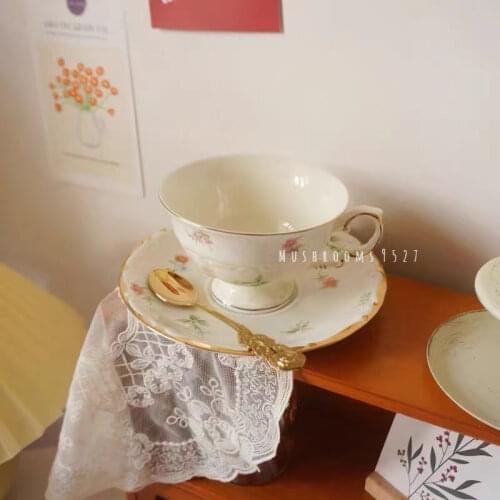 Ins French Retro Romantic Afternoon Tea Cup Dish Coffee Cup Set Korea Small Fresh Flower Ceramic Cup Set