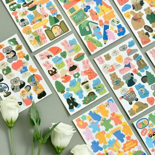 Ins Style Cute Cartoon Animal Friends Series Decoration Sticker Paper Creative Stationary Scrapbooking Korean Stationary School