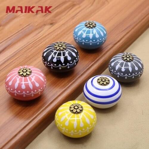MAIKAK Ceramic Knob / Dresser Knobs White Blue Cabinet Pulls Knobs / Unique Kitchen Door Handle Knob Furniture Hardware
