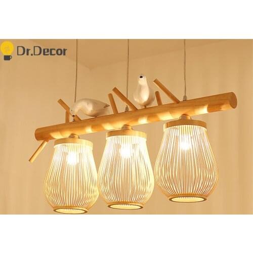 Chinese Classical Led Pendant Lights Lighting Creative Bamboo Birds Lamp Kitchen Hanging Lamps Living Room Decor Light Fixtures