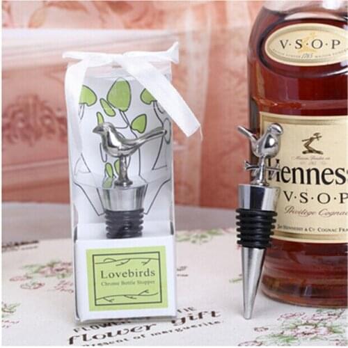Love bird chrome wine bottle stopper 100PCS/LOT Wedding bridal shower party favor guest gift for men