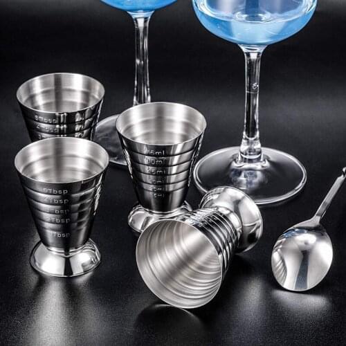 4 Pieces Cocktail Measuring Cups Stainless Steel Cocktail Jiggers 2.5 Oz 75 Ml 5 Tbsp Drink Jiggers for Bartender Bakers
