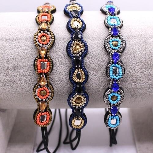 Metting Joura Metal Colored Beads geometric Headband Rhinestone Hair Band For Women & Girls Hair Accessories Hairband Jewelry