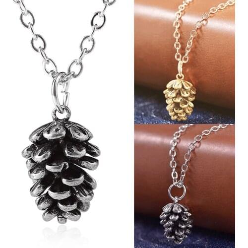 Fashion Simple Chain Necklace For Women Girl Pine Nut Plant Specimen Pendant Metal Choker Acorn Pinecone Jewelry Accessories