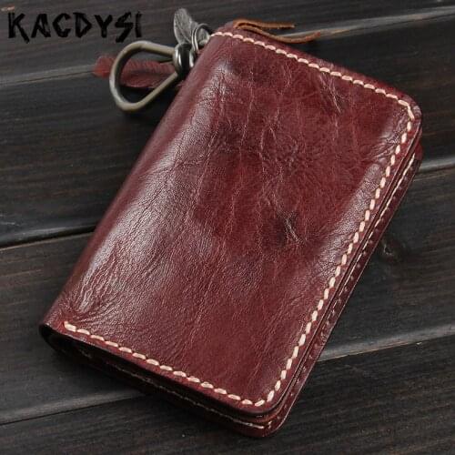 100% Genuine Leather Short Mens Wallets Retro Purse Vertical Famous Brand Wallet Leather Male ID Credit Card Holder Coin Pocket