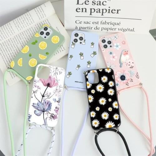 Flower Soft Case For Samsung S21 Ultra A32 A42 A41 A30 S20 Lite M51 M31 A91 S7 S8 Plus Note 20 10 9 Necklace Lanyard Rope Case