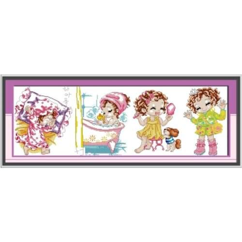 Beautiful girls cross stitch kit cartoon 14ct 11ct stamped pre print fabric canvas stitching embroidery DIY handmade needlework