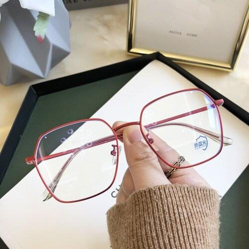 2020 New Crafts Blue Light Glasses Thin Metal Red Blue Frames Oversized Square Eyeglasses Frame Optical Spectacles Glasses