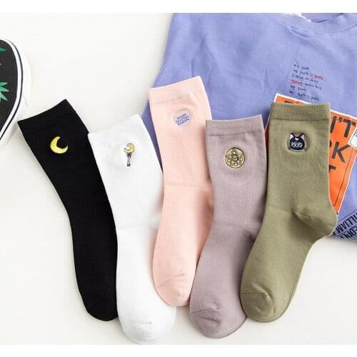 Embroidery New Sweet Harajuku Cartoon Anime Cotton Fashion Women Cute College Funny Socks Happy Candy Kawaii Animal Winter Socks