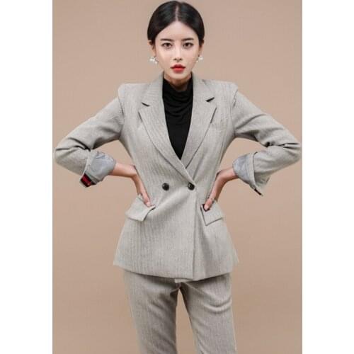New fashion women high quality temperament double-breasted suit and fashion pant work style slim high quality office pant suit