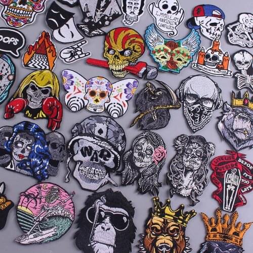 War Skull Patch Punk Patch Embroidered Patches For Clothing Iron On Patches For Clothes Applique Stickers Stripe Sewing Supplies
