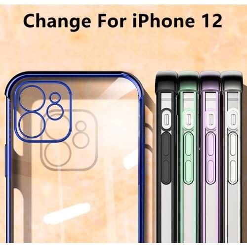 Luxury Classic Square Plating Frame Transparent Case For iPhone 12 11 Pro Max Mini X XS XR 7 8 Plus SE 20 Silicone Clear Cover