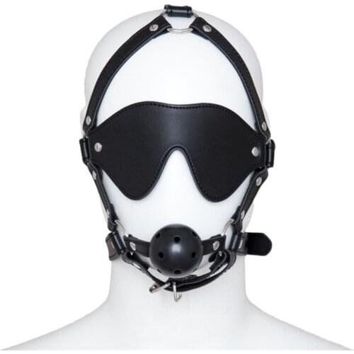 Faux Leather Sex Mask Bondages Harness Restraint Fetish Sex Slave Bondage Gags Rubber Ball Harness Erotic toys For Men/Women