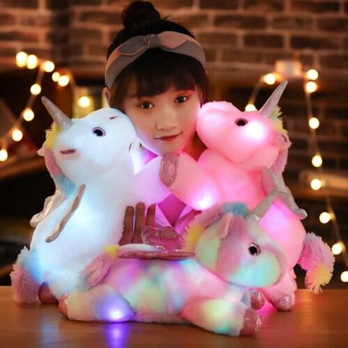 38CM Cute Glowing LED Light Unicorn Plush Toys Lovely Luminous Animal Unicorn Pillow Stuffed Dolls for Children Kids Xmas Gifts
