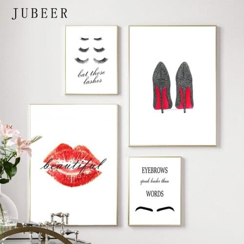 Nordic Poster Make Up Wall Art Lips Posters and Prints Heels Paintings on The Wall Eyelashes Decoration Picture Home Decor