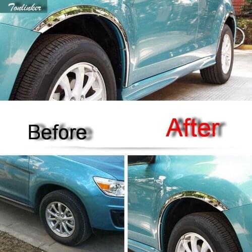 Tonlinker 4-8 PCS Car NEW Stainless Steel Scuff Wheel Eyebrow Light Strip Cover Case Stickers for Mitsubishi ASX 2013-15