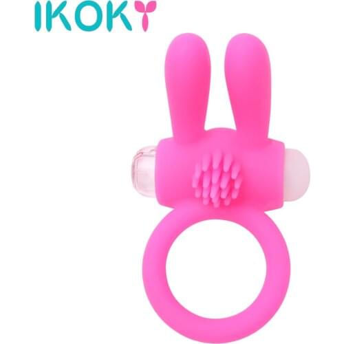 IKOKY Adults products Rabbit Silicone Cock ring vibrator Delay Ejaculation Shocking Vibrating Member Sex toys for penis