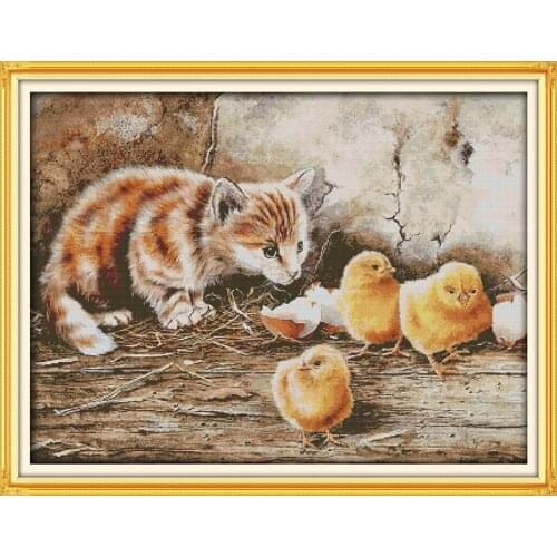 Everlasting Love The Curious Cat Chinese Cross Stitch Kits Ecological Cotton Stamped Printed DIY New Year Decorations For Home