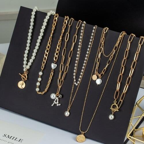 Vintage Bohemian Multi-layer Cross Pearl Necklace for Women Lock Chain Portrait Coin Pendant Choker 2021 Female Wedding Jewelry