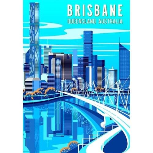 Vintage Tin Poster Brisbane Queensland Australia Cityscape Kurilpa Bridge Travel Tin Sign 8x12 Inch Retro Home Kitchen Garden